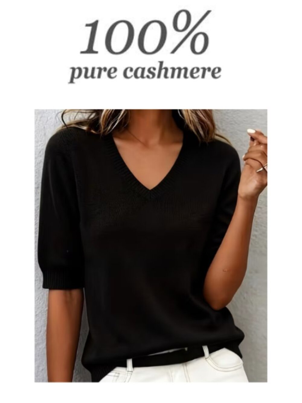 New NWOT Black 100% Cashmere T-shirt Sweater Large - Medium